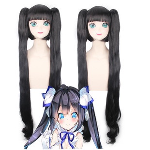 LOL-121 wig clip on rambut palsu daily lolita cosplay hestia hitam black twintail