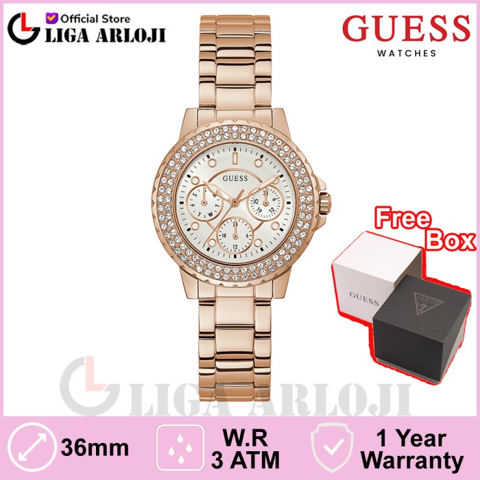 Promo GUESS GW0410L3 Original CROWN JEWEL Jam Tangan Wanita Analog Rose Gold