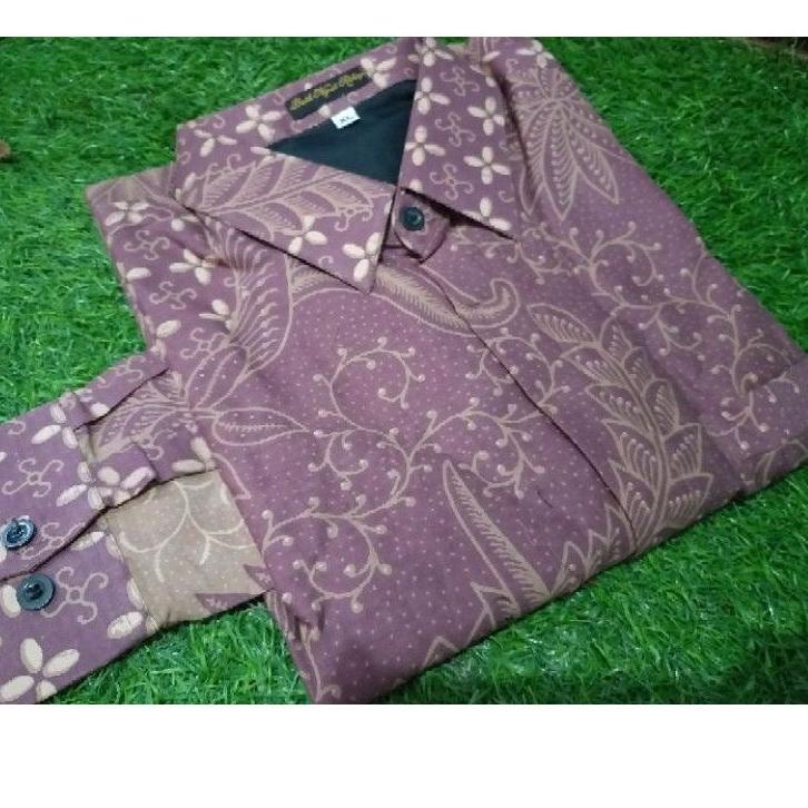 [Y9S] kencana ungu lilac kemeja batik pria lengan panjang full furing katun halus primisima-kemeja b