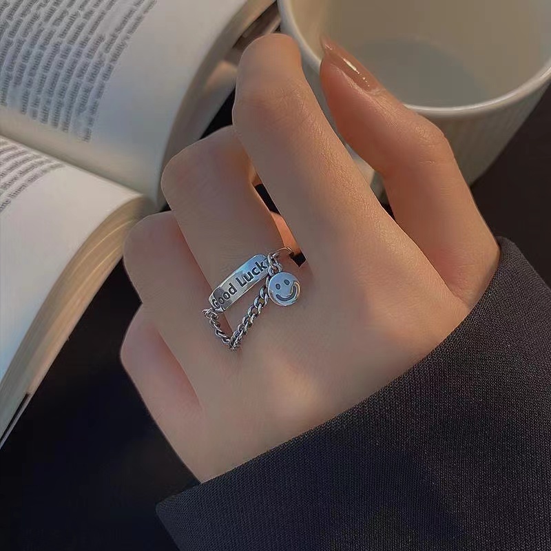 IFYOU Cincin Silver Desain Smiley Untuk Wanita