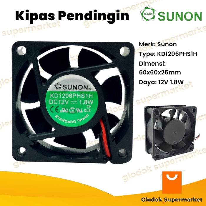 Kipas Pendingin Sunon 6cm 12v Cooling Fan DC 12 Volt 6 x 6 x 2.5 cm KD1206PHS1H