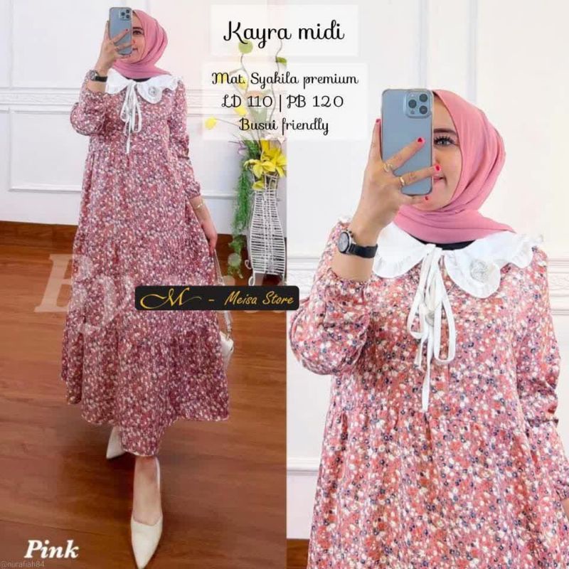 Cod Kayra Midi dress/gamis motif bunga/gamis ld 110/gamis busui/busana muslim/baju muslim/gamis adem
