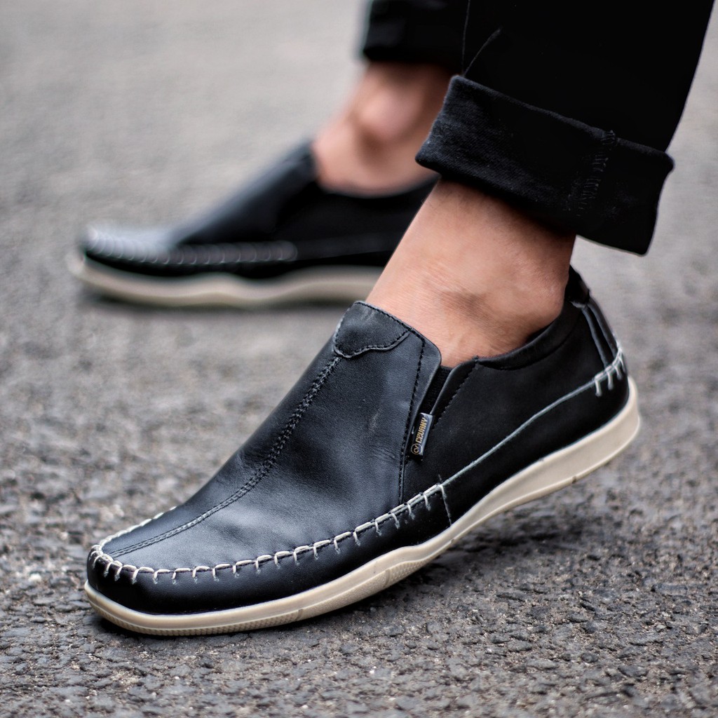 Sepatu Casual Slip On Pria Kulit Asl Model Slop Kuliah Santai Cowok Original Shoes