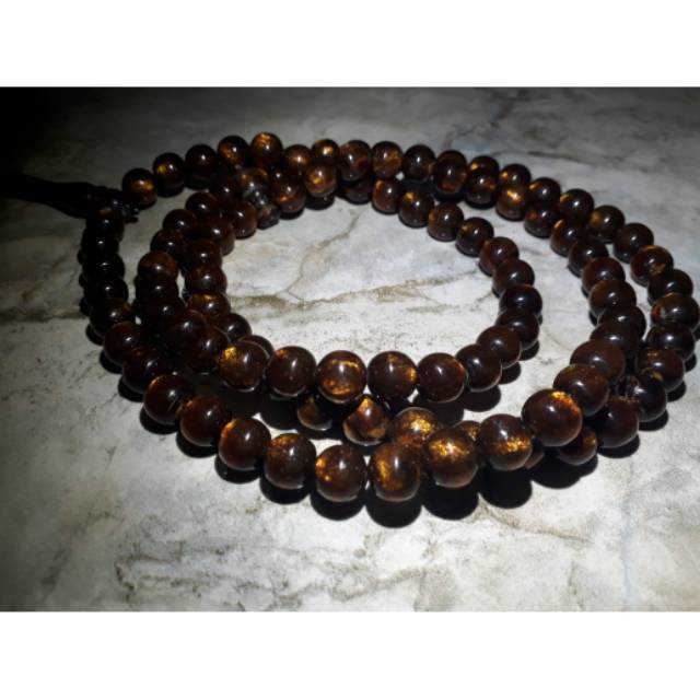 Tasbih tali arus/ kayu yuser bumi serat emas