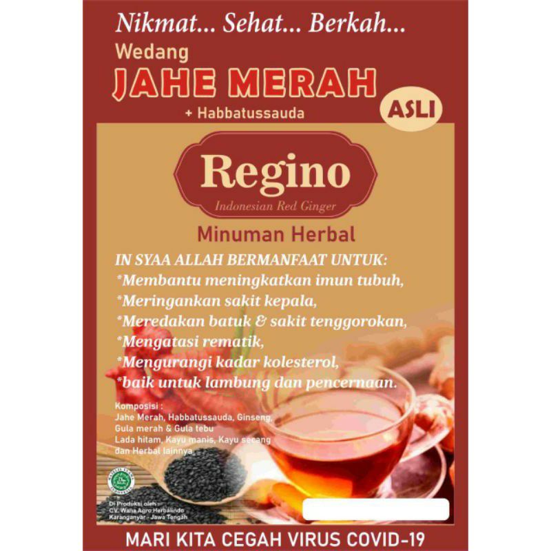 

WEDANG JAHE MERAH Instant REGINO KEMASAN BARU