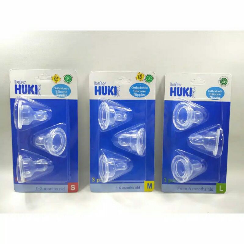 Dot Huki Dot Gepeng Orthodontic Silicone Nipple Isi 3 Pcs / Dot Bayi Gepeng HUKI / HUKI DOT BAYI