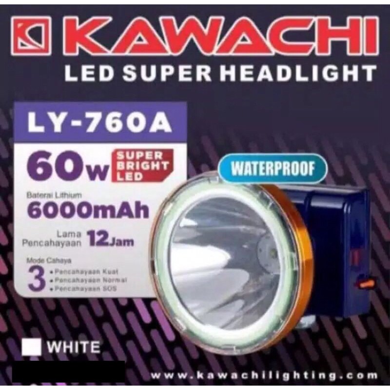 Senter kepala Kawachi 60Watt 6000mAh Tahan 12jam