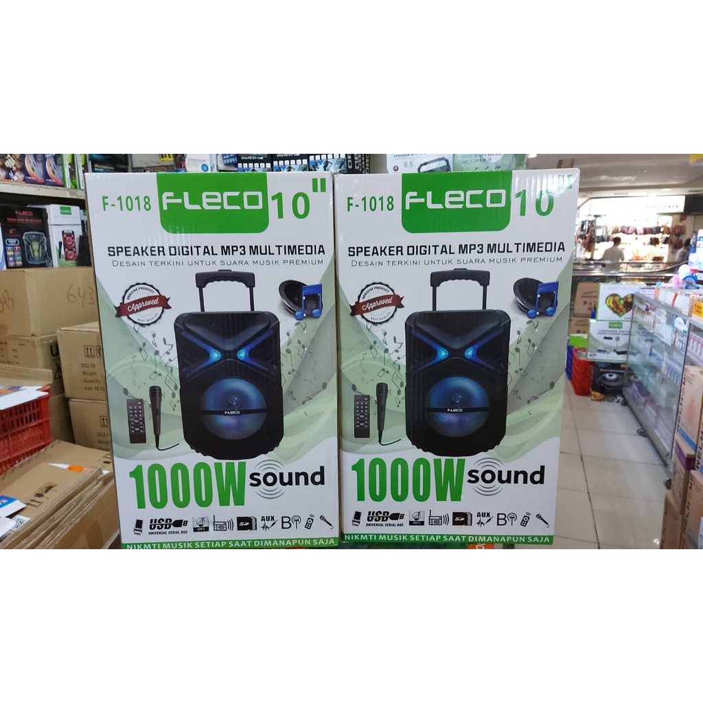 Speaker Bluetooth Fleco F-1018 + 1 Mic & Remot 10inch Power full