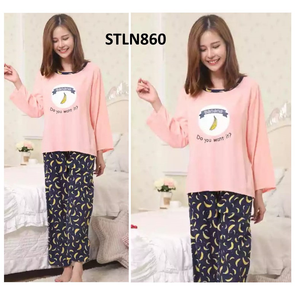 STLN860 - Piyama Wanita Baju Tidur Wanita Banana Pink