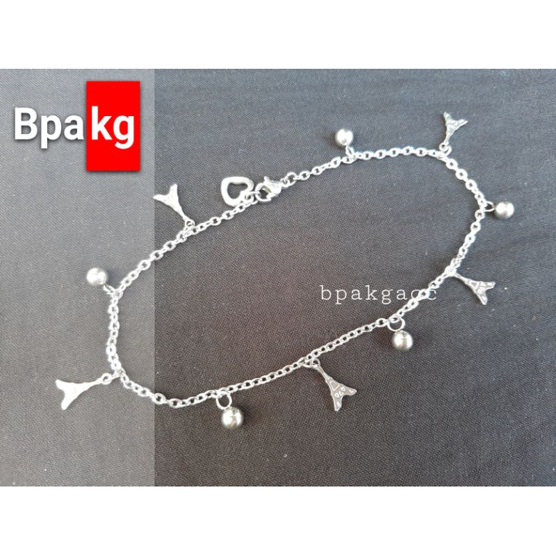 PREMIUM GELANG KAKI TITANIUM MENARA EFEL PARIS PRANCIS # GELANG BESI PUTIH ASLI ANTI KARAT SILVER