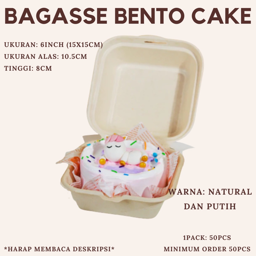 Bagasse Bento Cake 6inch Korean Cake Lunch Box Serat Tebu Eco Friendly