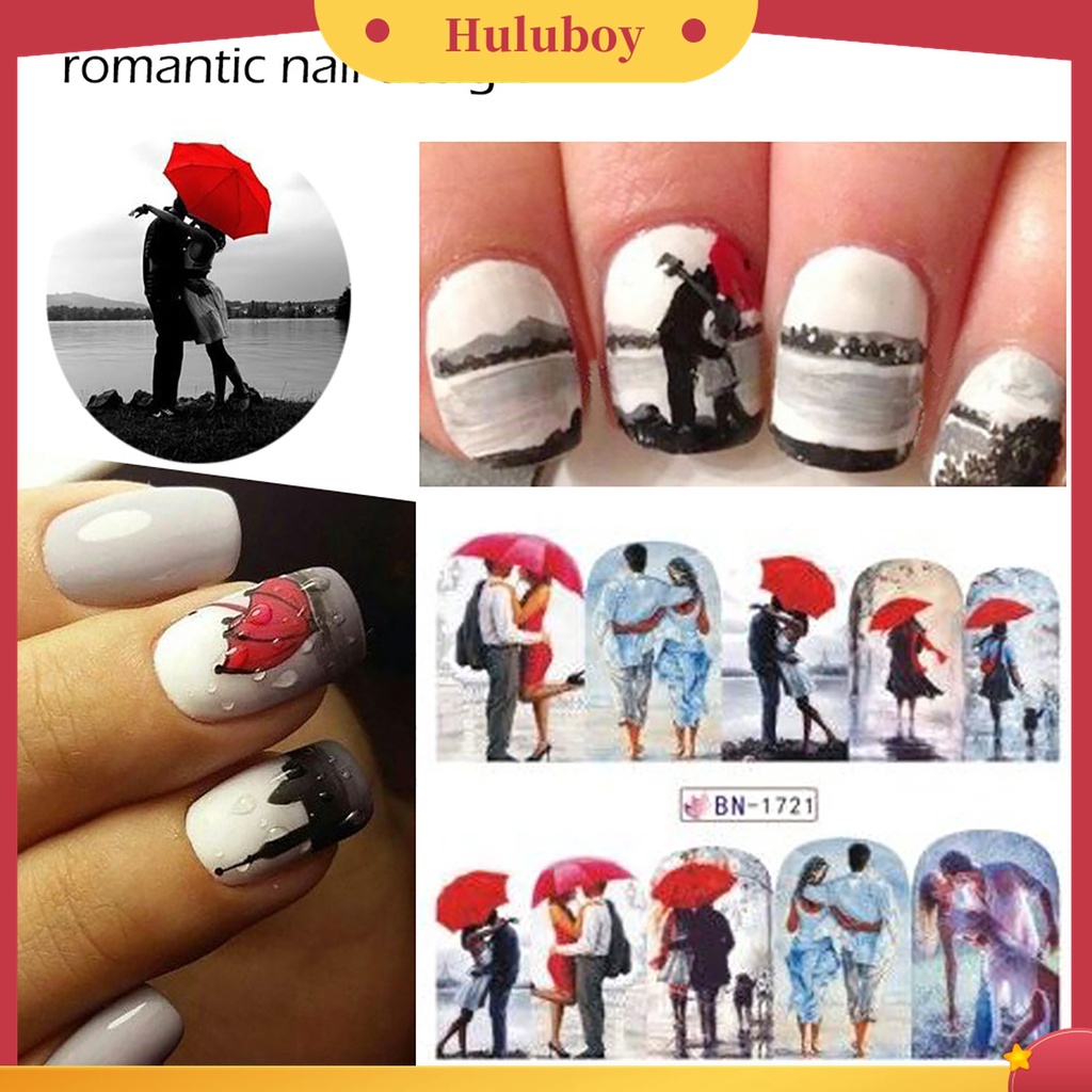 Huluboy Huluboy♡ Stiker Kuku Desain Valentine Romantis Ultra Tipis DIY Untuk Manicure