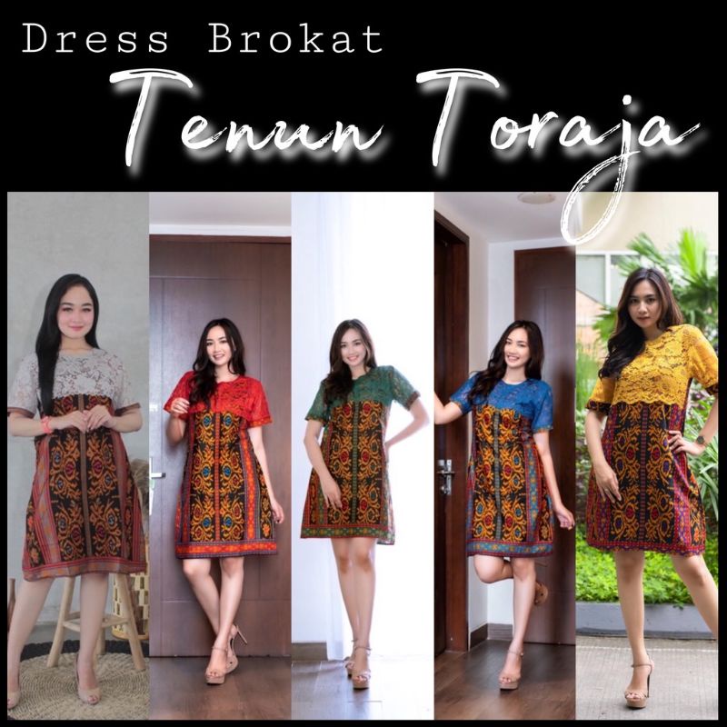 Dress Brukat Tenun Toraja Batik Songket Troso Brokat Baju Natal Pesta Broklat Modern