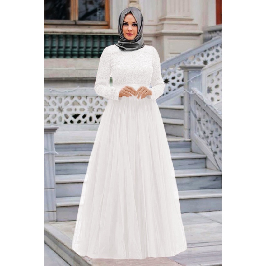 MAXI DRESS AGODA / MAXI AGODIA ALMAER-PUTIH
