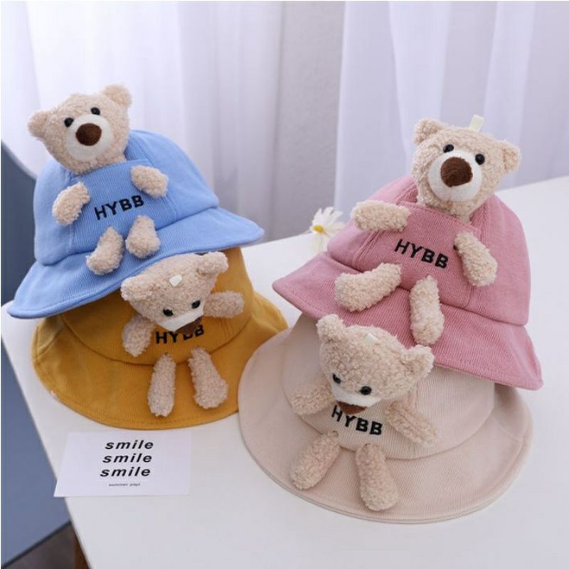Bucket hat anak import, topi buket anak murah, topi anak boneka