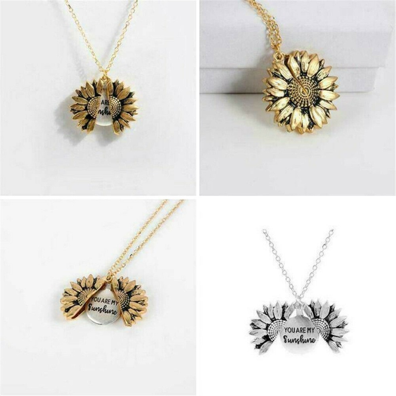 You are My Sunshine Necklace Keep Going Sunflower Open Locket 14K Gold Plated Necklace Pendant Gifts