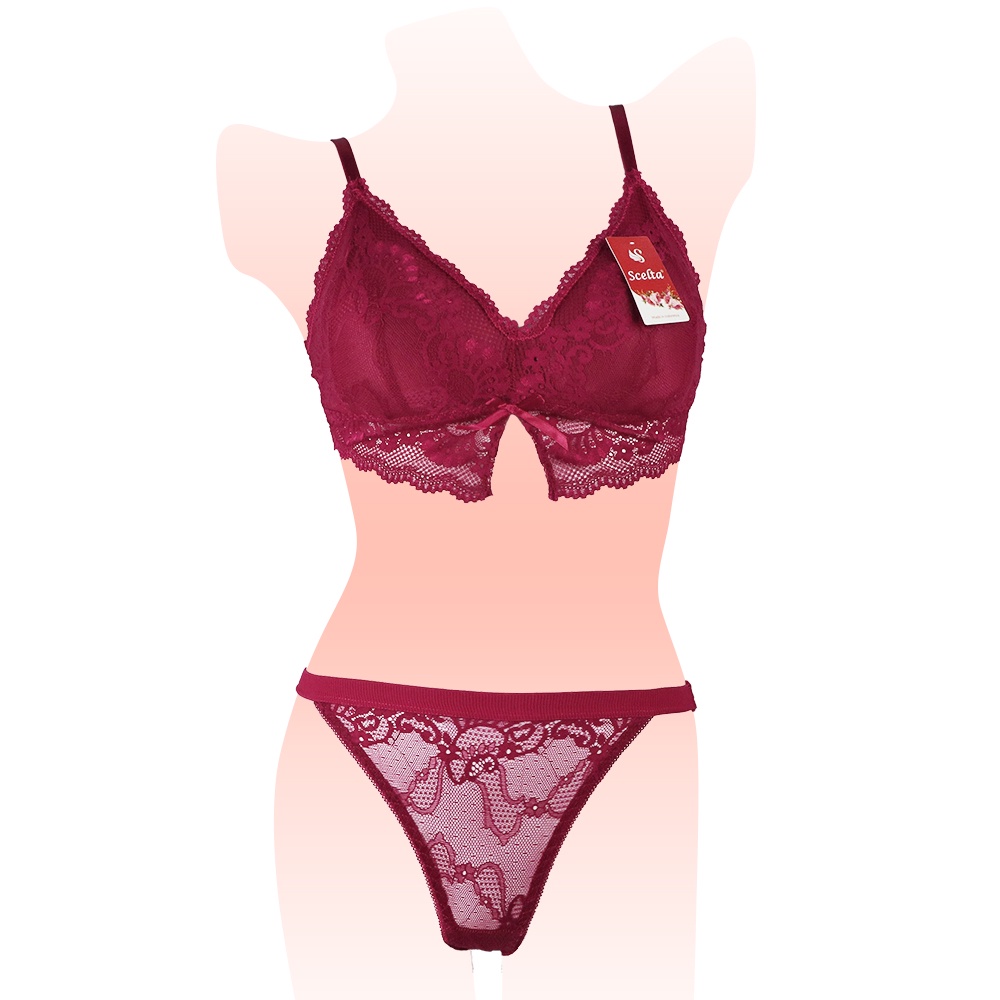 BRA - Sexy Bra Set Celana Dalam Wanita Transparan Bralette Tanpa Kawat Renda Setelan BH SC 1793 SET