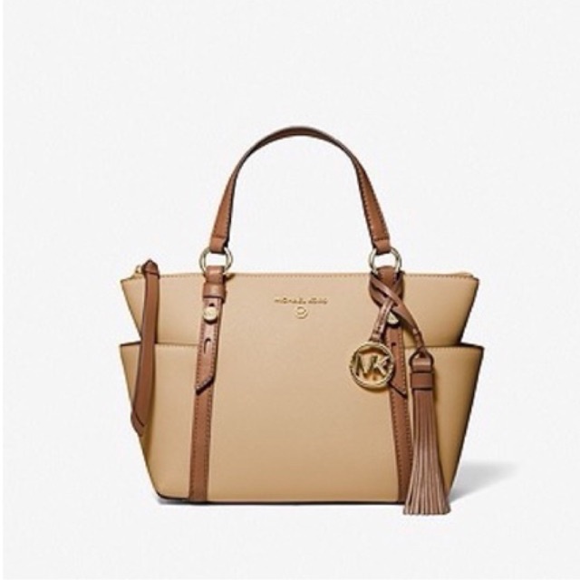 MICHAEL KORS Sullivan Small Two-Tone Saffiano Leather Top-Zip Tote Bag Camel Combo