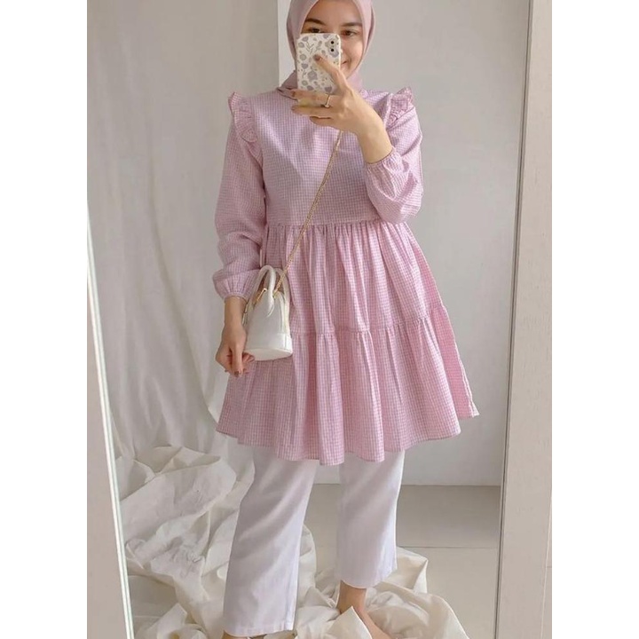 Mabel Tunik Bahan Katun Kotak LD 100CM-110CM Baju Atasan Wanita Kekinian 2022 Viral Import Blouse Wa