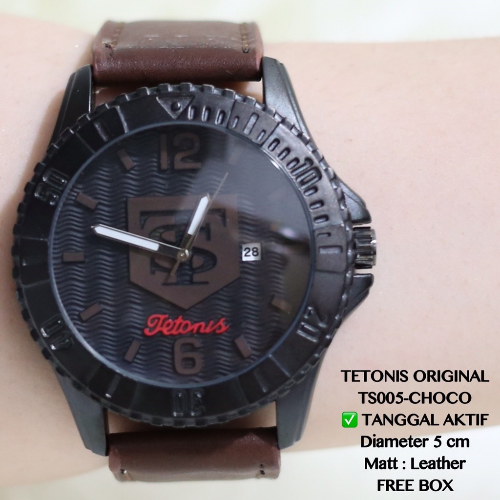 Jam tangan pria original TETONIS tanggal aktif leather kulit grosir termurah TS005