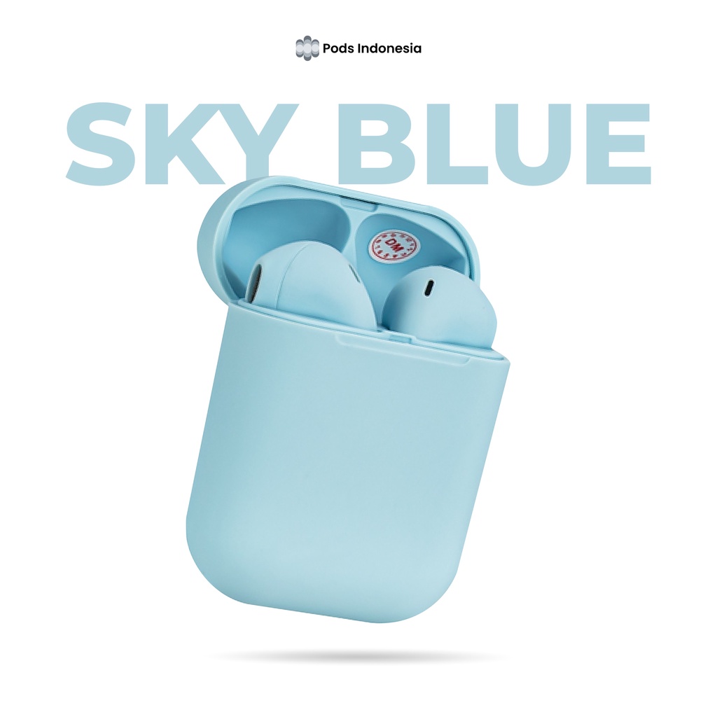 The Pods Lite 2022 Headset Bluetooth Inpods 12 Macaroon True Wireless Stereo Earphone for IOS & Android [Pop Up + Highest Version] by Pods Indonesia-Sky Blue