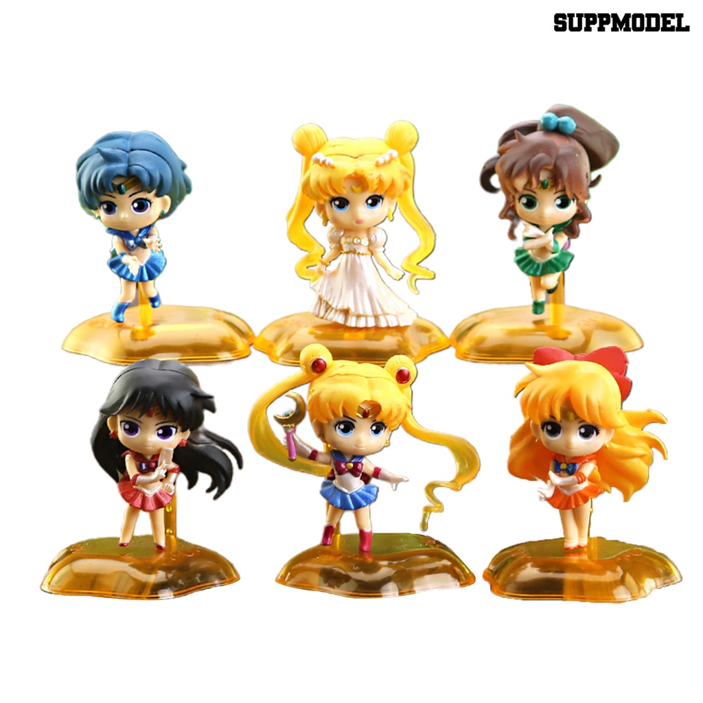 6pcs Topper Kue Desain Sailor Moon Dengan Base Untuk Dekorasi Pesta