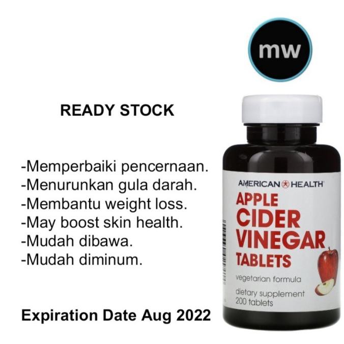 

American Health Apple Cider Vinegar Tablets, 200 Tablets Studio.Abrarr