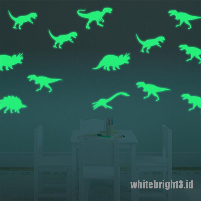 (white3) 9pcs / set Stiker Dinding Gambar Dinosaurus Glow in the Dark Untuk Kamar Anak