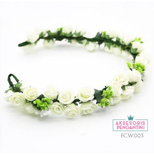 Aksesoris Flower Crown Pesta Putih- Mahkota Bunga Wedding Wanita-FCW003