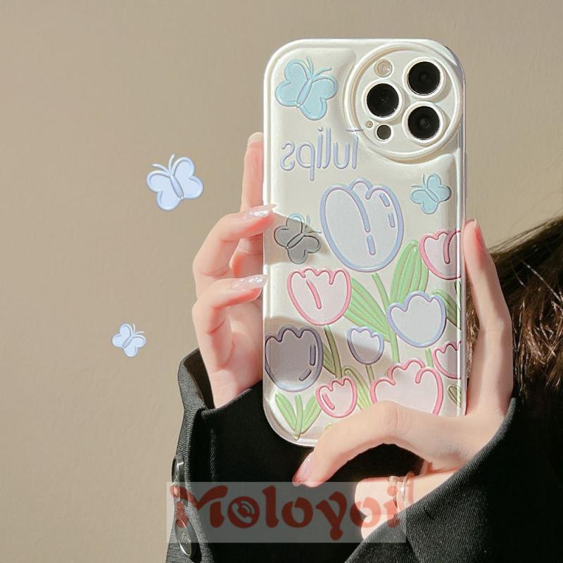 Butterfly Soft Case TPU Motif Bunga Tulip Kupu-Kupu Untuk IPhone 7Plus 8Plus 11 12 13 Pro MAX 6 6s Plus XR X XS MAX 7 8 SE 2020