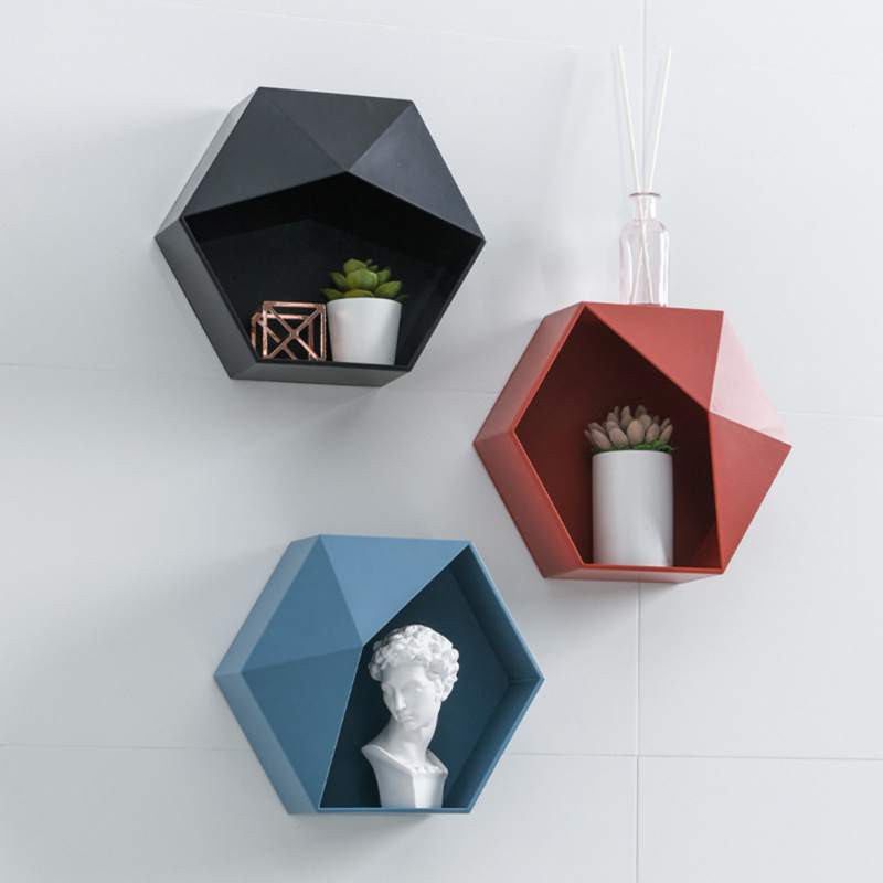 ☛TK☚ R353 KOTAK PENYIMPANAN HEXAGONAL GEOMETRIS GAYA NORDIC RAK GANTUNG DINDING UNTUK DEKORASI RUMAH