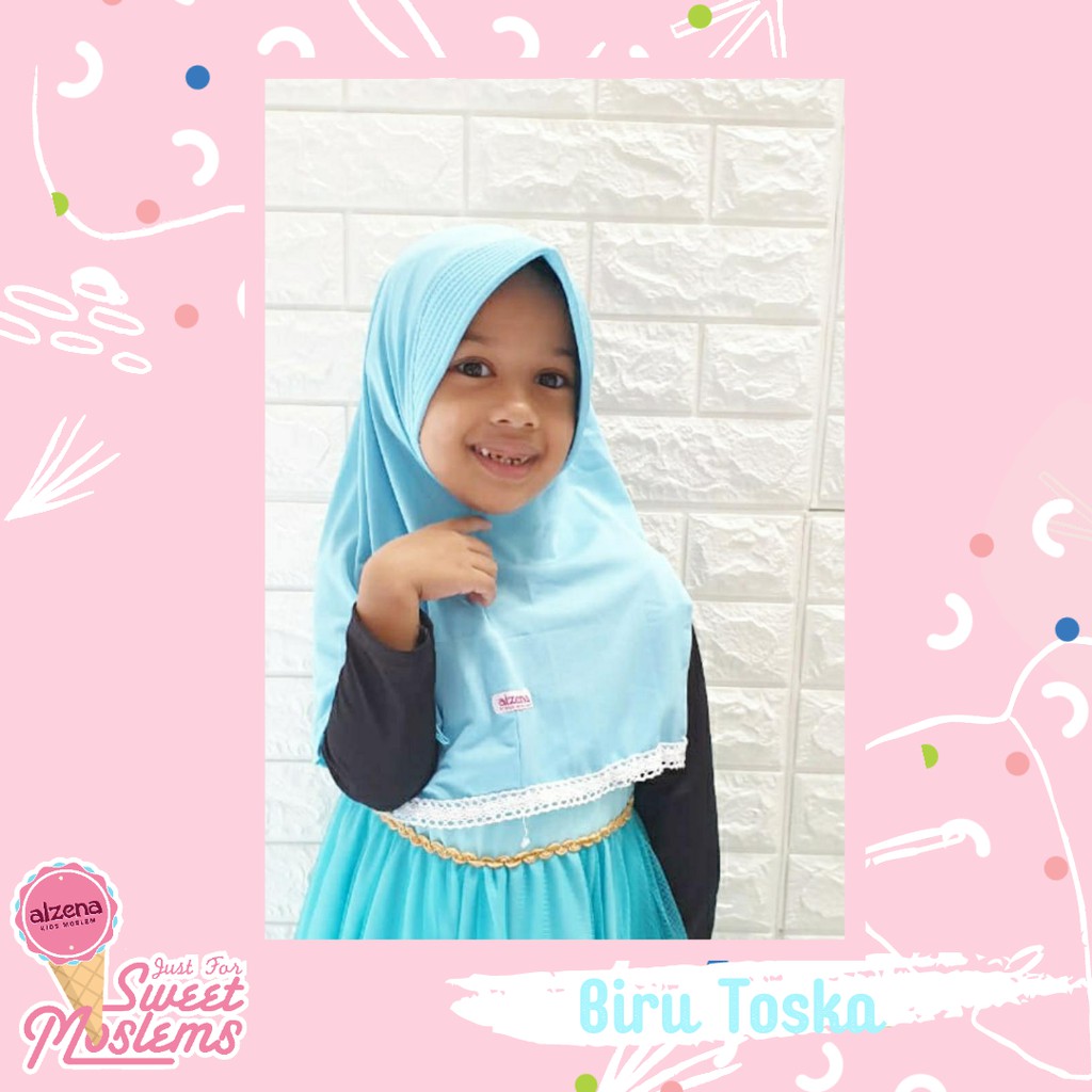 Hijab Style Kerudung Anak Perempuan Hijab Anak Cantik Hijab Instan Better Helf Alzena Kids Moslem-Biru Toska