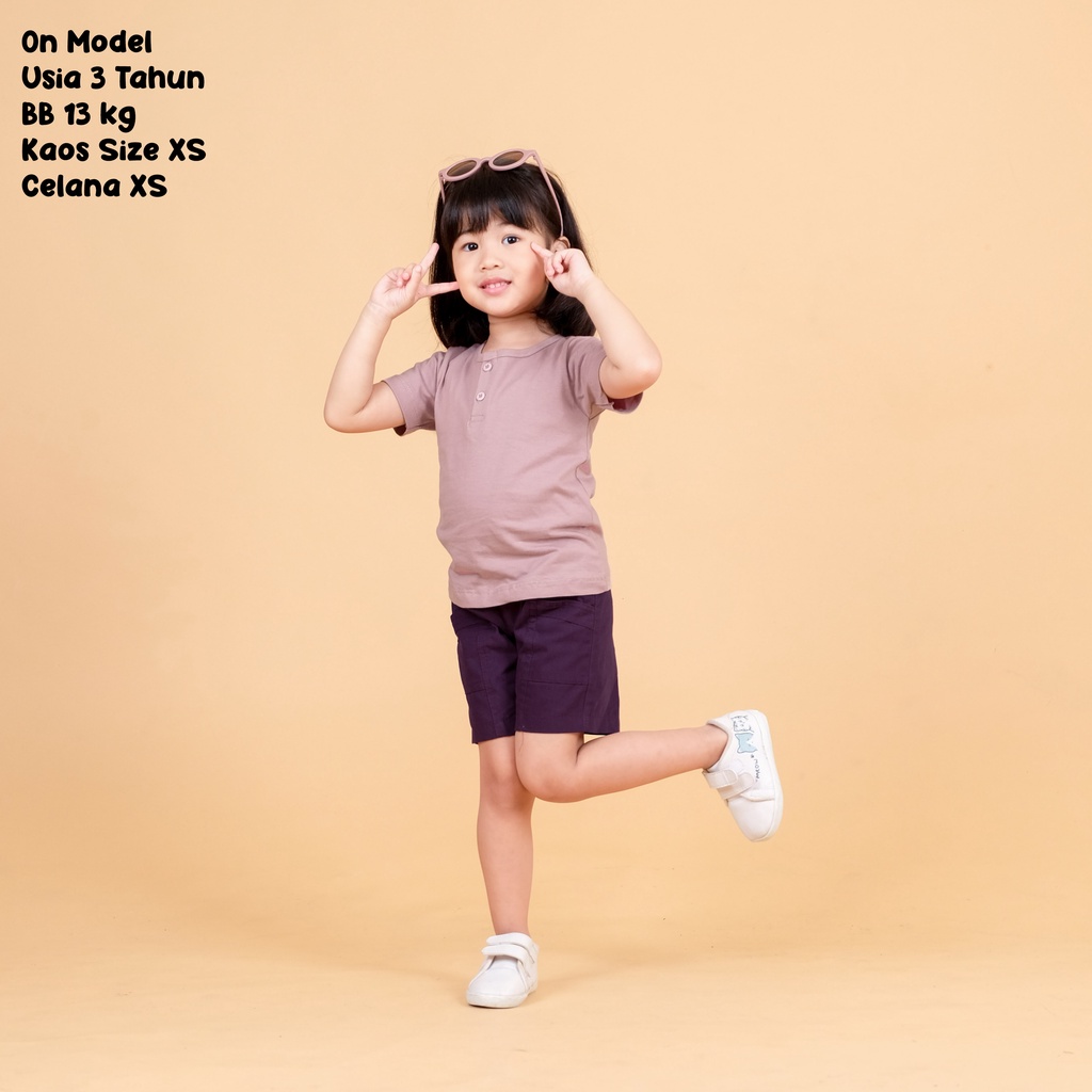 CaisKids Kaos anak henley button tee polos bayi untuk perempuan laki-laki baju bahan kaos katun combed