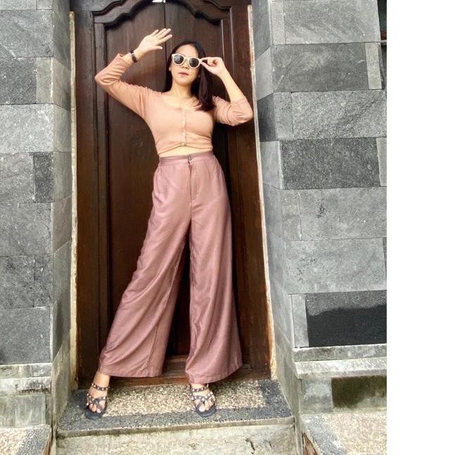 CELANA KATUN RAYON KULOT HIGHWAIST HW PANJANG RAYON KATUN DGN RESLETING DAN KANCING