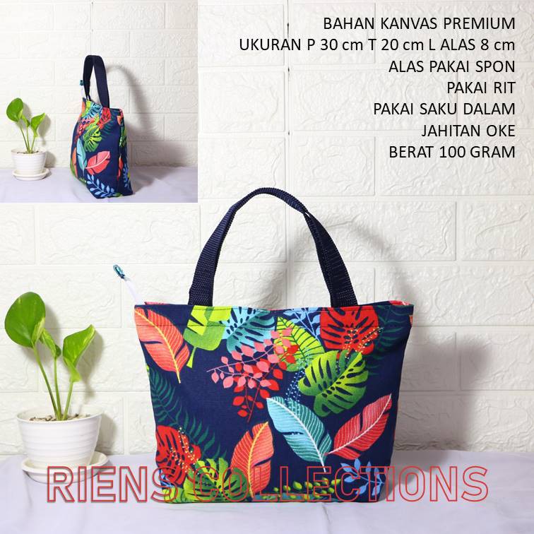 HANDBAG KANVAS TAS KANVAS KECIL MOTIF MONFIS BIRU. Riens Collections Tas Wanita Tas Souvenir Jogja