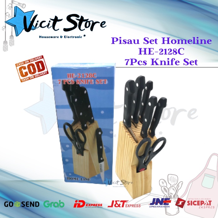 Pisau Set Homeline 7 Pcs HE-2128C Dengan Blok Penyimpan