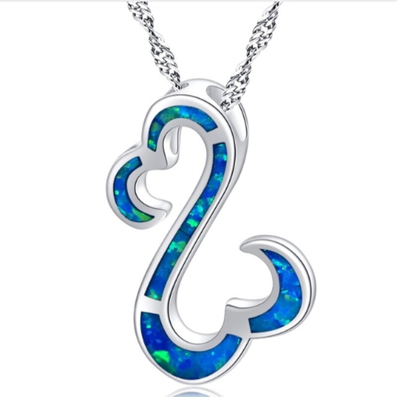 925 Silver Fashion Classic Blue White Purple Fire Opal Pendant Necklace Female Clavicle Chain Jewelry Valentine's Day Special Gift