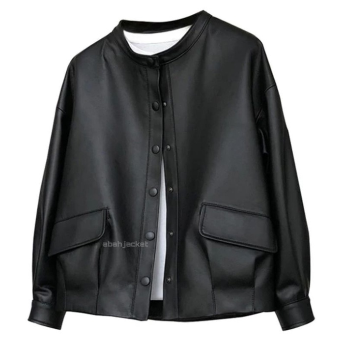Jaket Kulit Hitam Wanita Kulit Sintetis