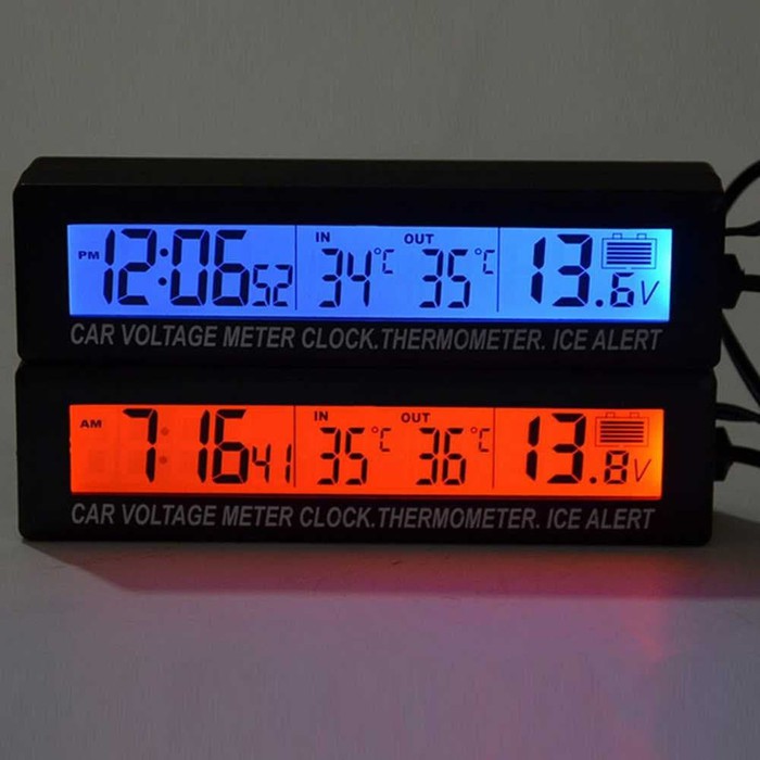 Jam Digital LCD Mobil + Thermometer + Voltmeter -SA46