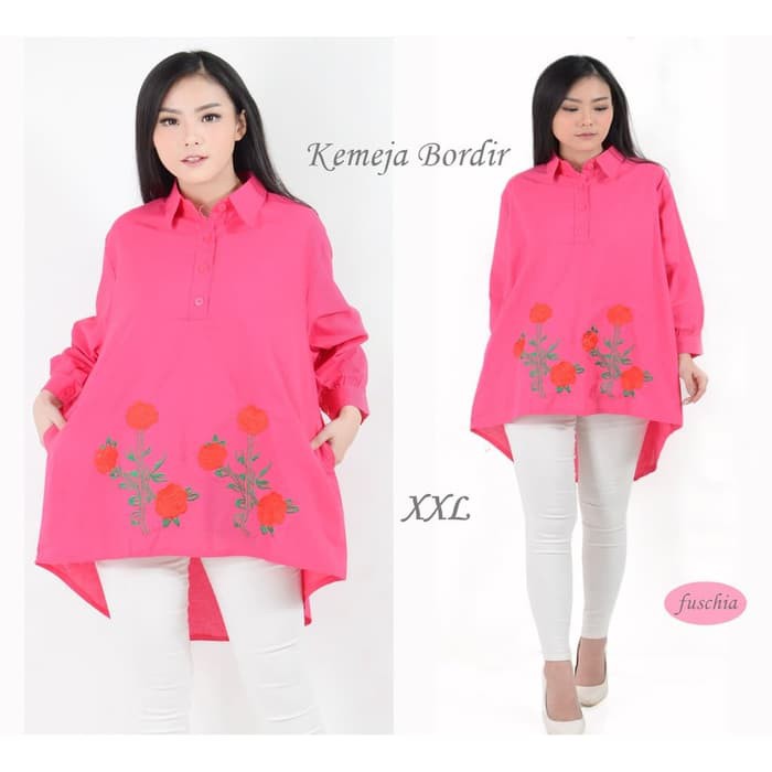 Baju Atasan Wanita Big Size Kemeja Wanita Bordir Kemeja Kerja Jumbo