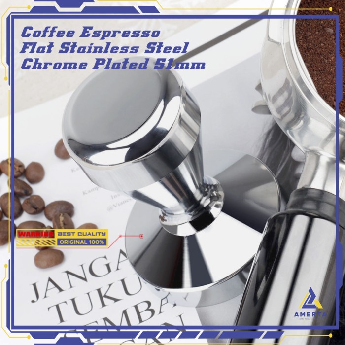 Tamper OneTwoCups Kopi Espreso Flat Stainless Steel Chrome Plated 51mm