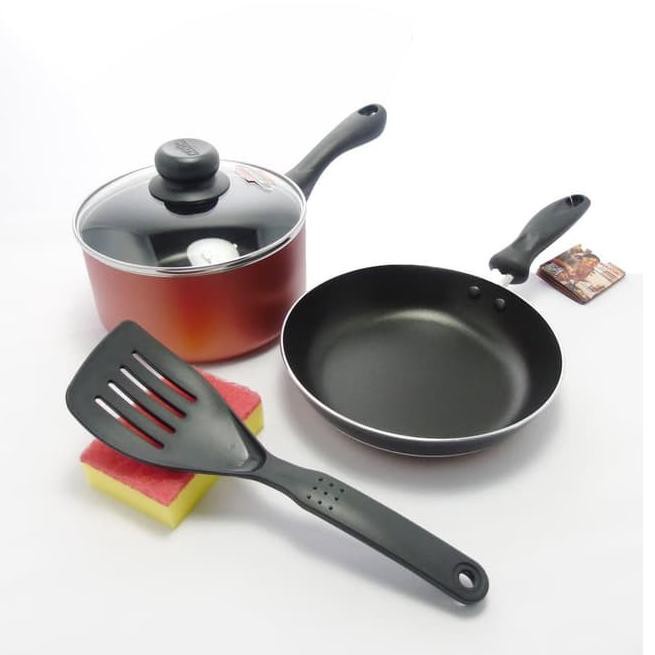 Maxim 5 Pcs Venice Set Panci Wajan Penggorengan Teflon Anti Lengket (Frypan 20 cm + Saucepan 18 cm) - Hitam Emas