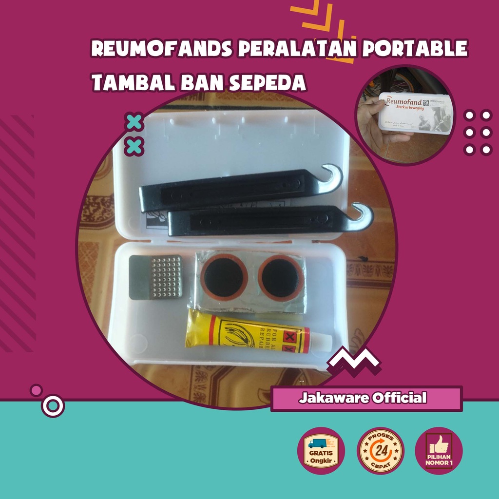 PERALATAN PORTABLE TAMBAL BAN SEPEDA SEPEDAH ALAT TEMPAT PERALATAN POMPA KUNCI SATU SET LEM TIP TOP 