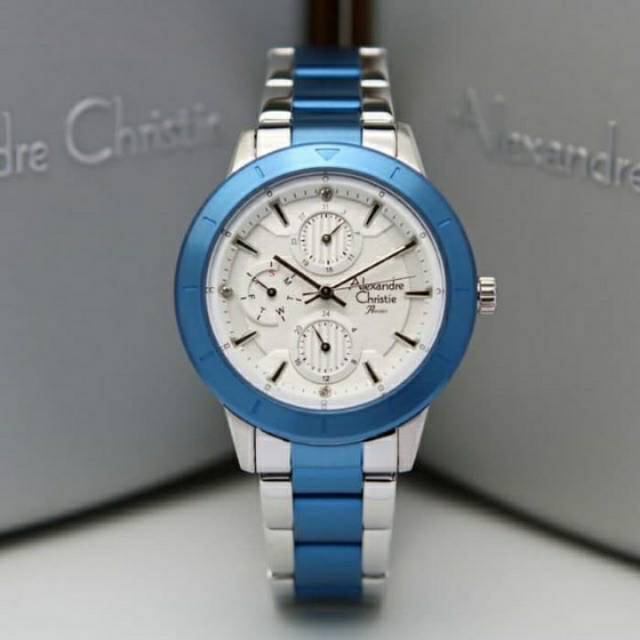 Alexandre Chriatie 2823 Blue silver Jam Tangan Wanita original