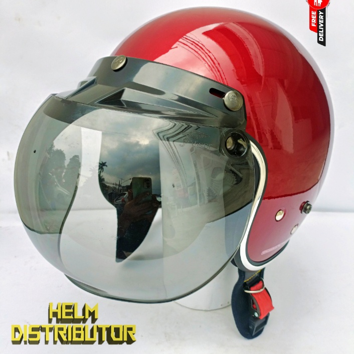 HELM BOGO RETRO KUALITAS PREMIUM LIS CHROME KACA CEMBUNG FULL LEHER SNI DEWASA PRIA WANITA (COD)