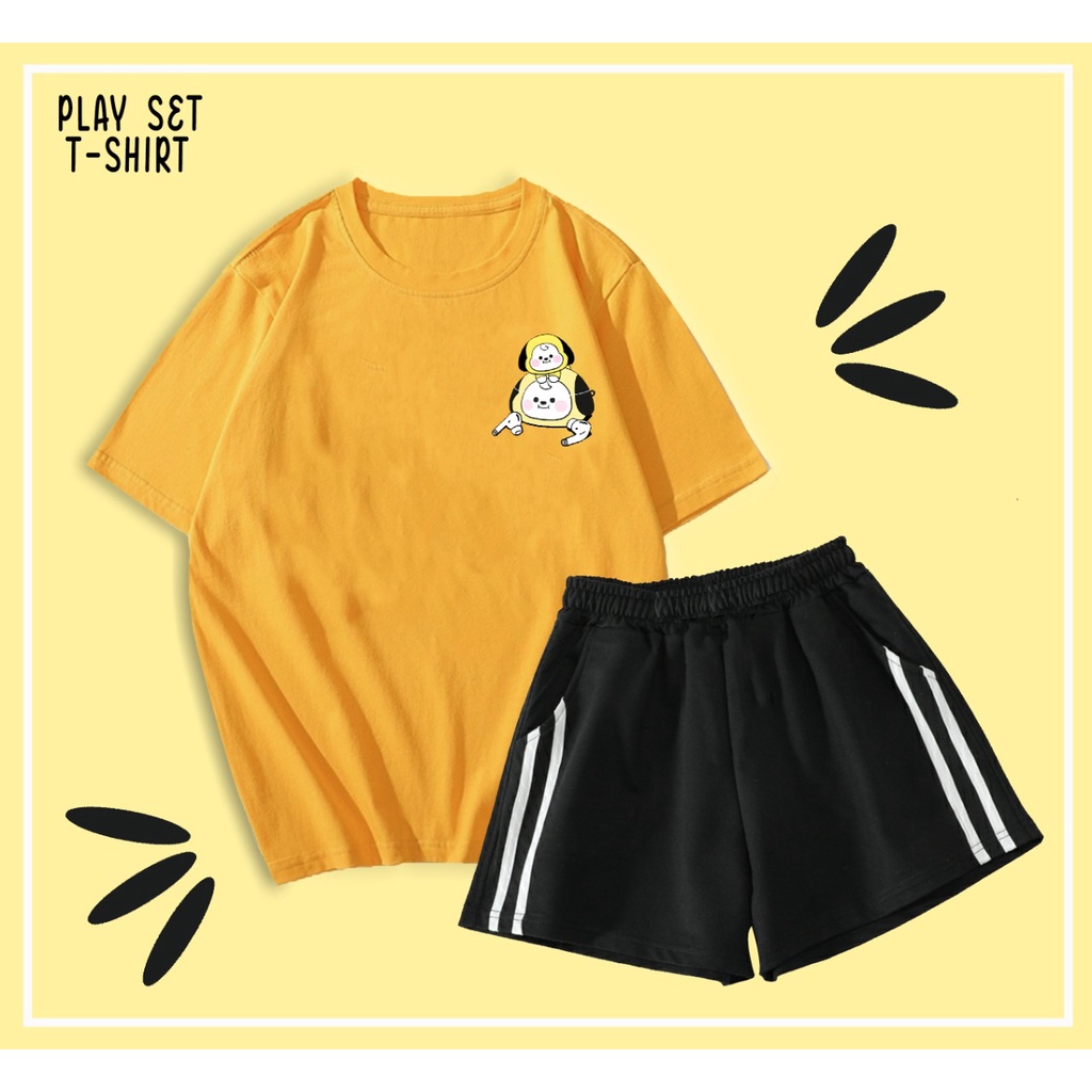 T-SHIRT / KAOS / TUMBLR TEE SET CELANA SANTAI MOTIF BT21 / KADO / ARMY