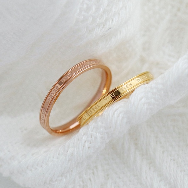 Emas Rose Gold Cincin Pasangan Baja Titanium Huruf Kreatif Fashion Jewelry Wanita Rings