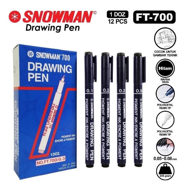 Snowman Drawing Pen Snowman HItam per pc / Pen Gambar Lengkap 0.05 - 0.8