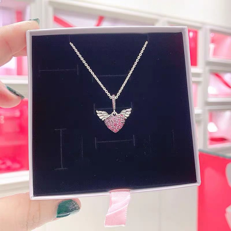 Pandora Kalung 925 Silver Micro-Set Diamond Angel Wings Heart Pendant Untuk Wanita