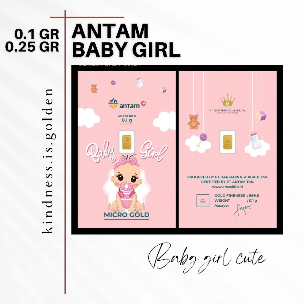 Baby Girl Cute - Antam Gold Newborn Series Kado Emas Kelahiran Bayi Perempuan 0,1 Gram 0,25 Gram